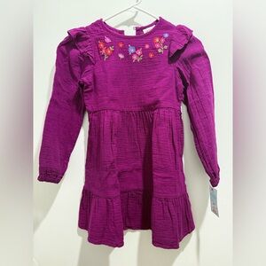 Cat & Jack Purple Long Sleeve Dress with Floral Embroidery